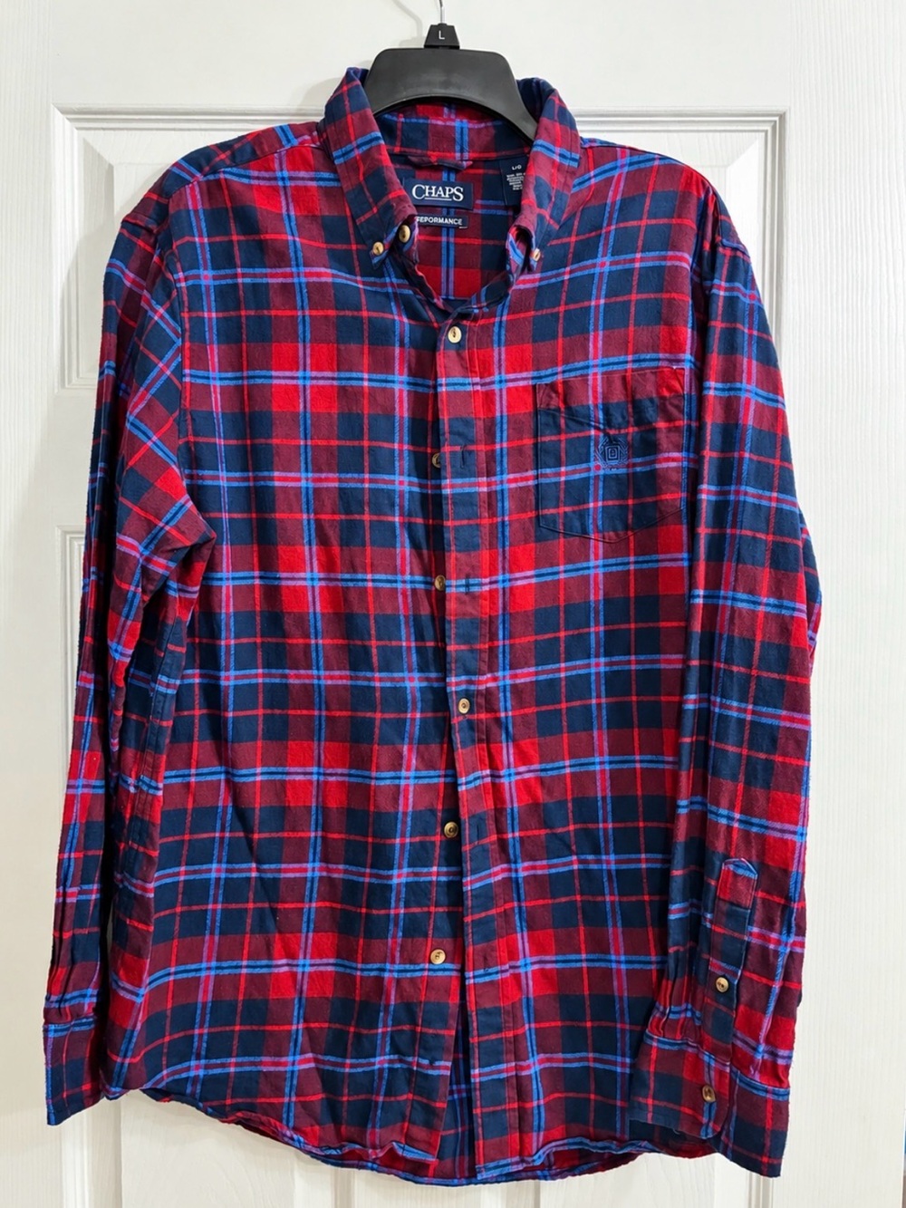 Chaps Red and Navy Plaid Button-Down Shirt
